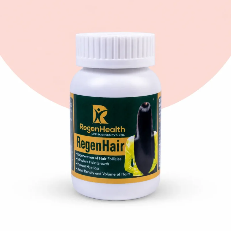 RegenHair hair growth supplement bottle by RegenHealth Life Sciences.